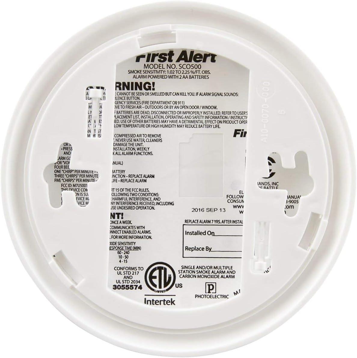 imageFirst Alert Battery Powered SCO500B Wireless Interconnected Photoelectric Smoke and Carbon Monoxide Combo Alarm with Voice and Location