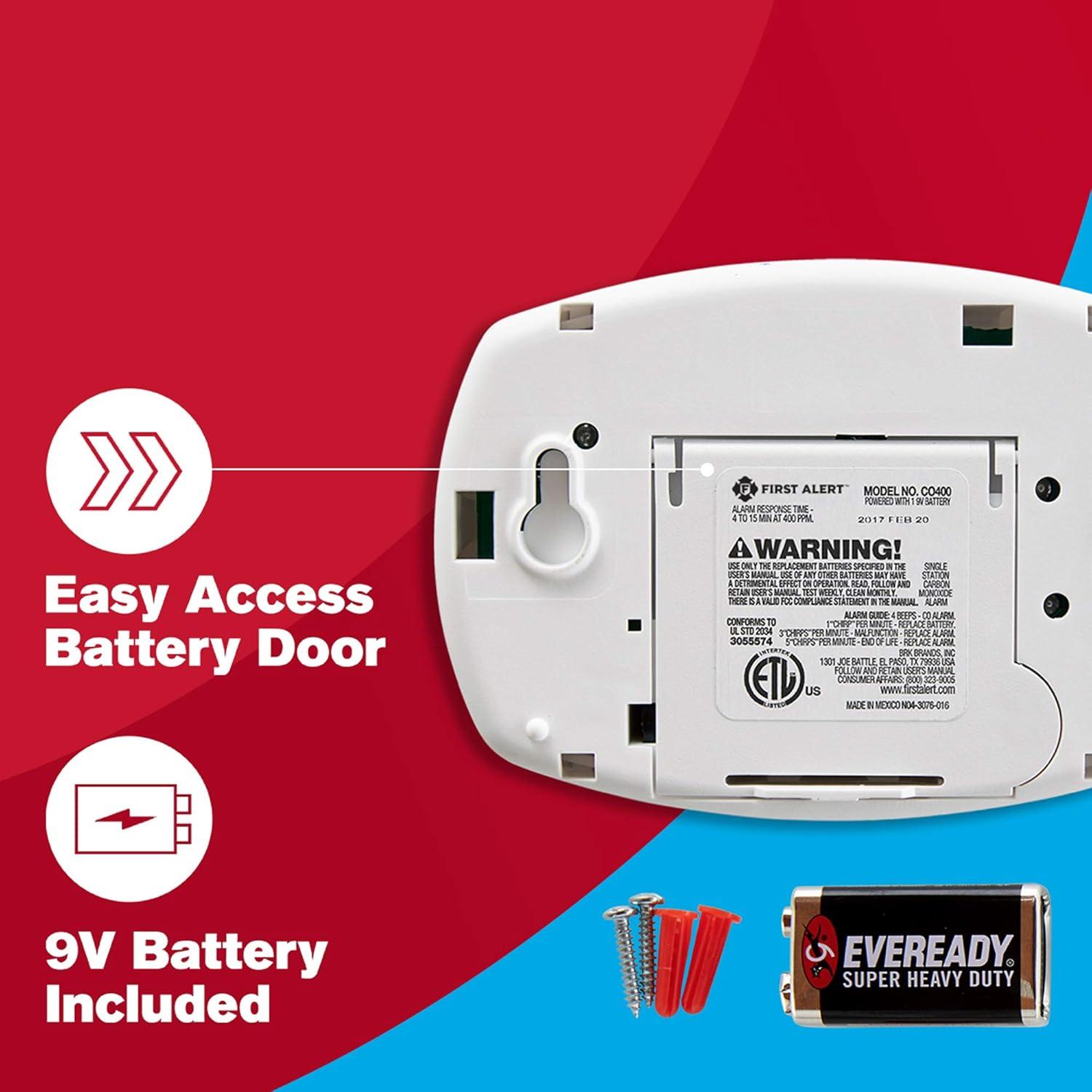 imageFirst Alert CO400 Carbon Monoxide CO Detector Battery Operated Alarm 1PackPack of 3