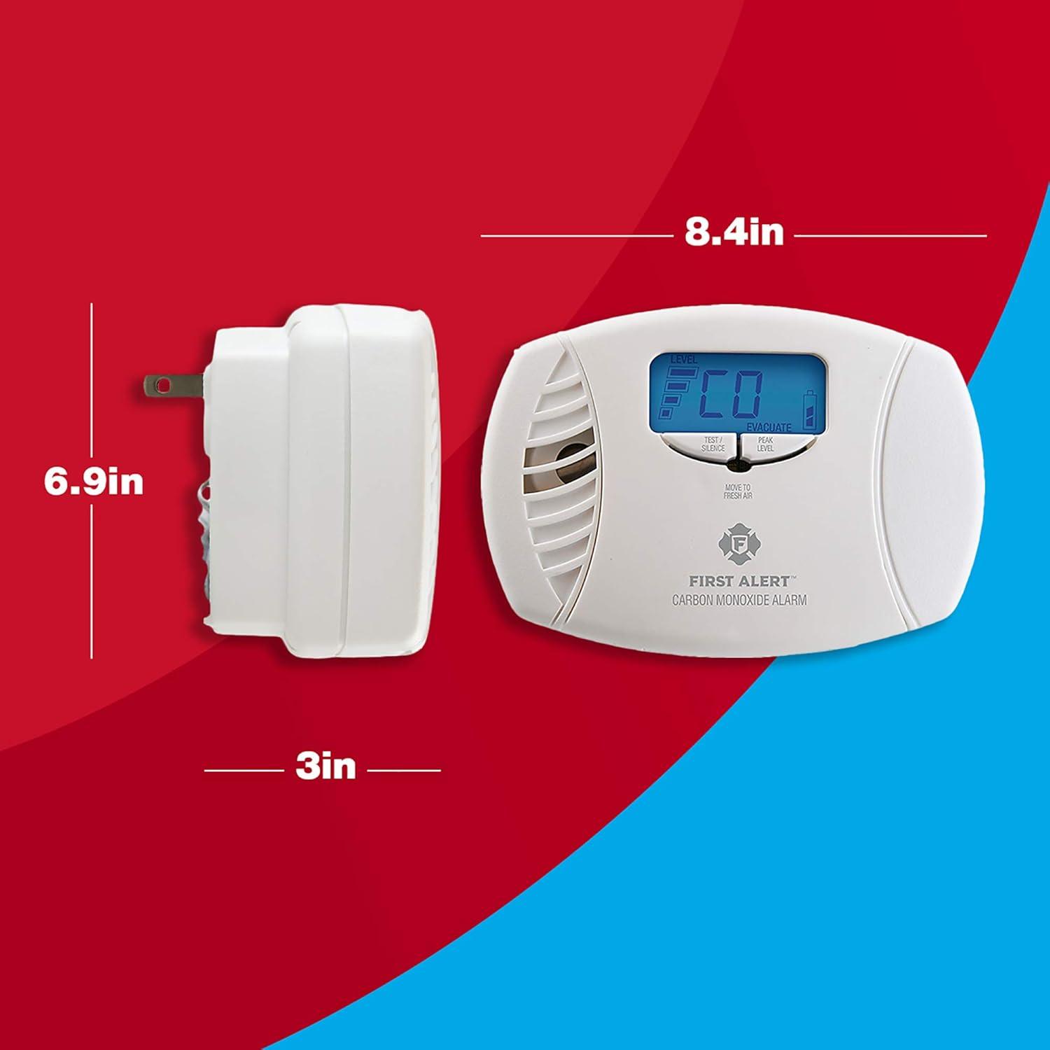 imageFirst Alert CO615 DualPower PlugIn Carbon Monoxide Detector with Battery Backup and Digital Display WhitePack of 3