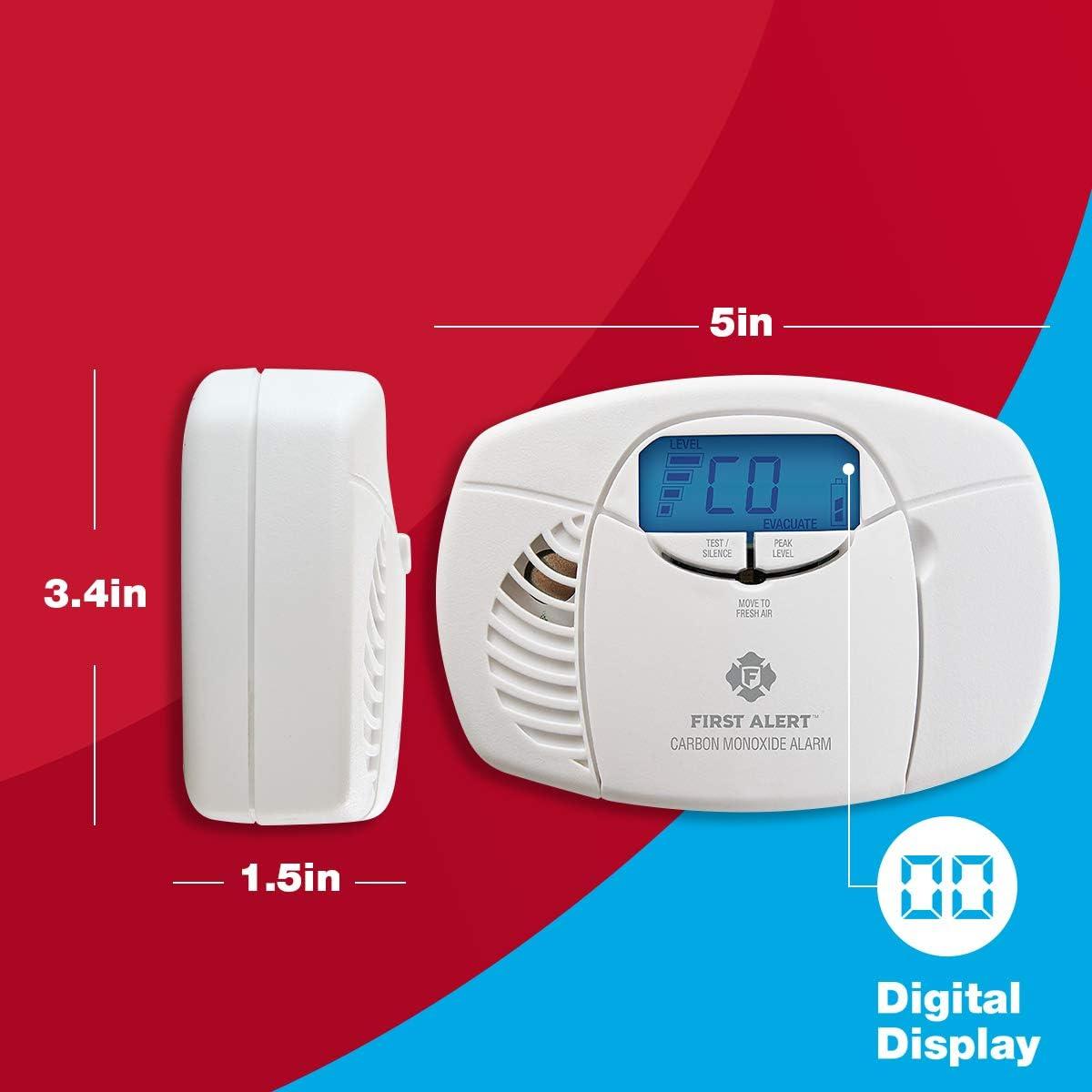 imageFirst Alert Carbon Monoxide Detector AlarmNo Outlet Required with Digital Display and Peak Memory Battery Operated CO410  White1 Pack