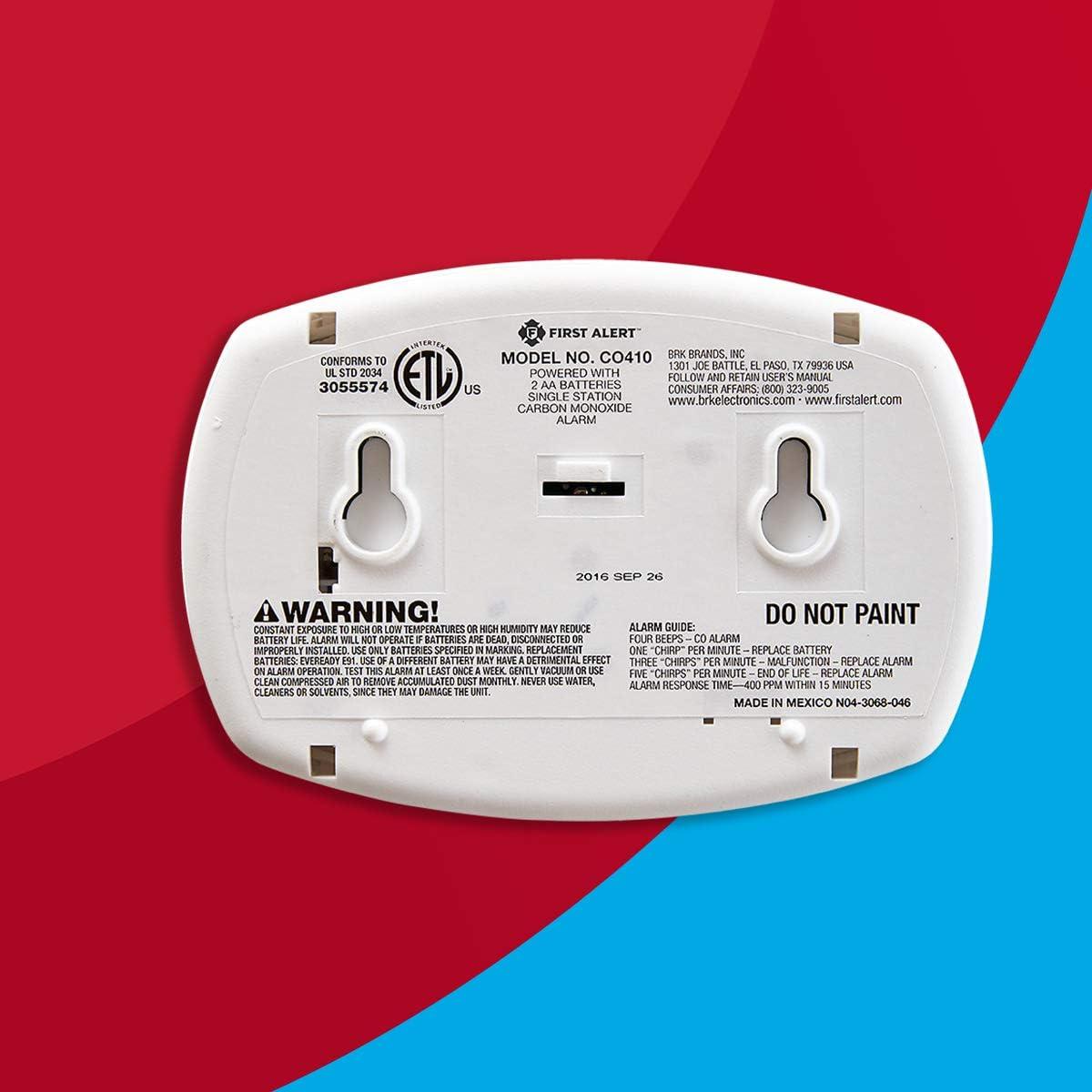 imageFirst Alert Carbon Monoxide Detector AlarmNo Outlet Required with Digital Display and Peak Memory Battery Operated CO410  White1 Pack