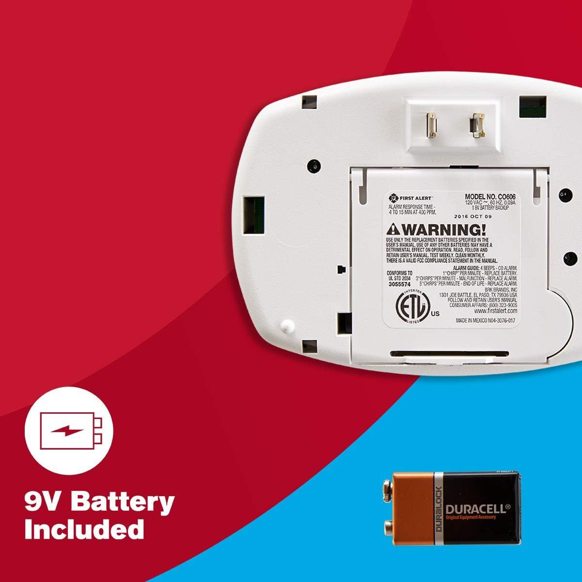 imageFirst Alert Carbon Monoxide Detector PlugIn Alarm with Battery Backup CO605 White 1Pack1Pack