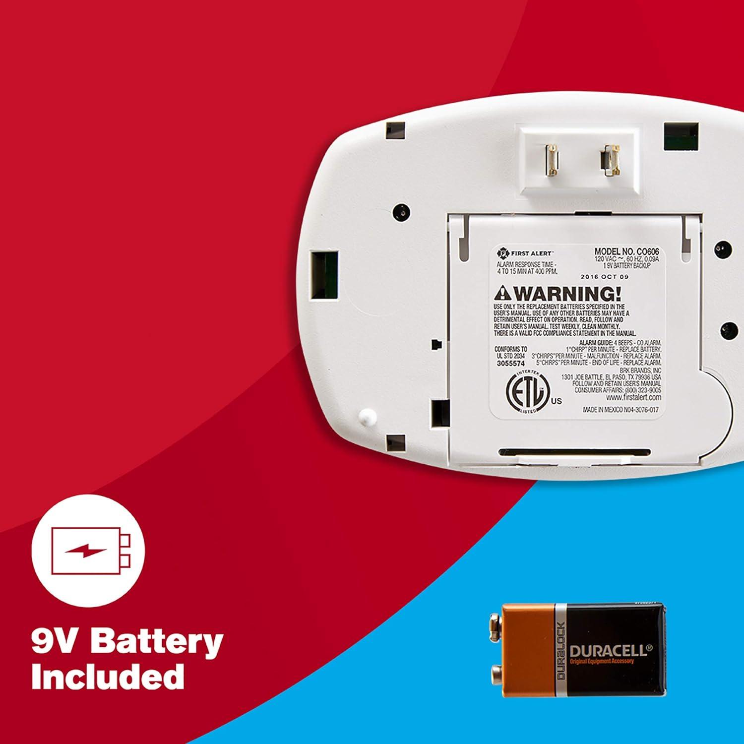 imageFirst Alert Carbon Monoxide Detector PlugIn Alarm with Battery Backup CO605 White 1PackPack of 3