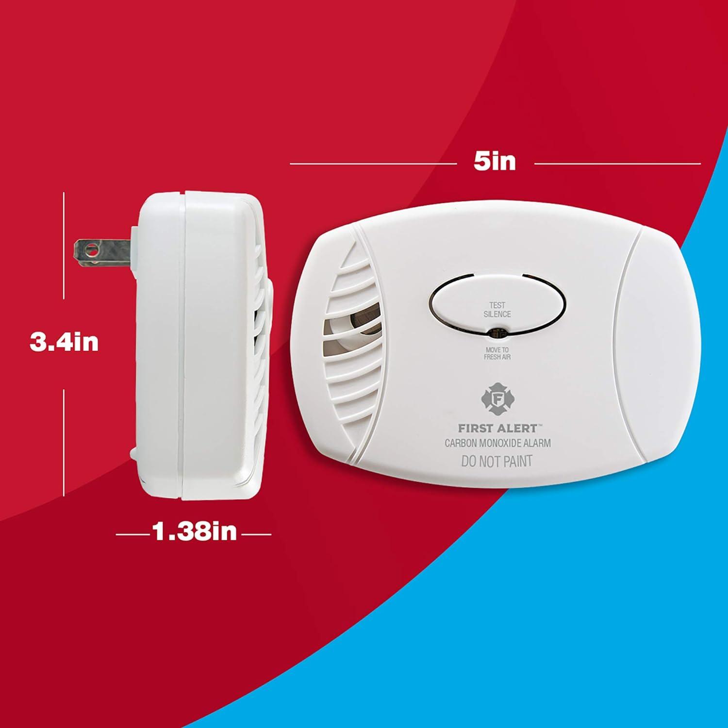 imageFirst Alert Carbon Monoxide Detector PlugIn Alarm with Battery Backup CO605 White 1PackPack of 3