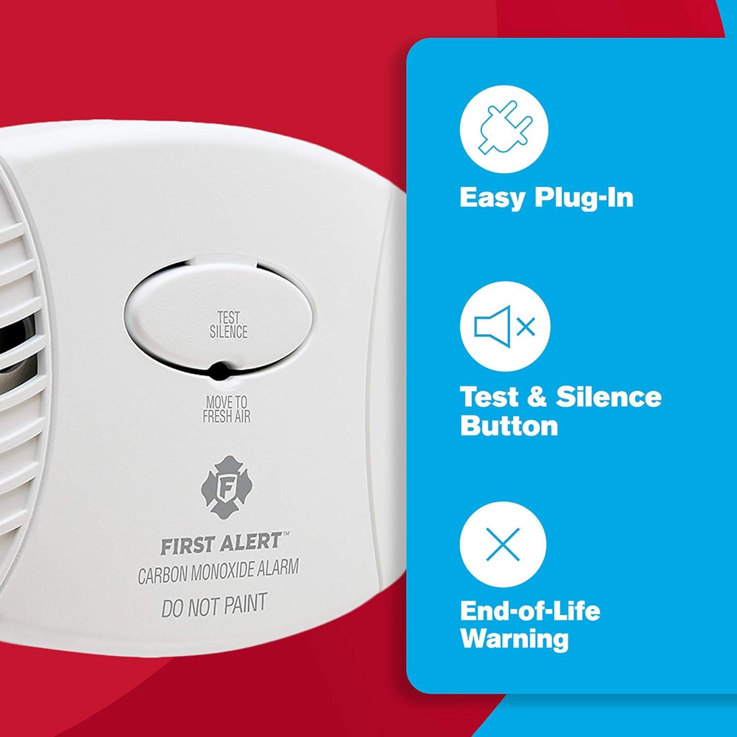 imageFirst Alert Carbon Monoxide Detector PlugIn Alarm with Test ampamp Silence Button CO600 White 1Pack3 Count Pack of 1