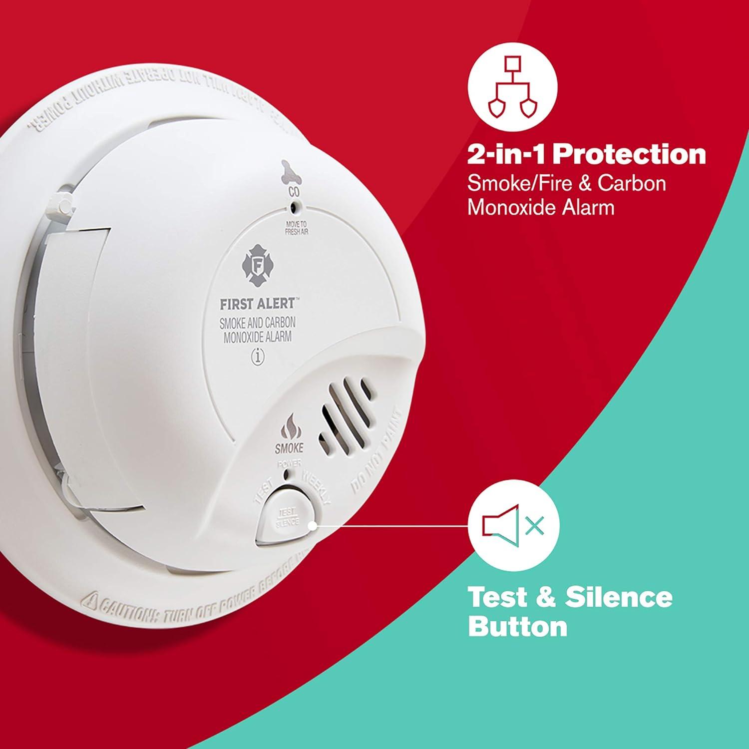 imageFirst Alert Combination Smoke ampamp Carbon Monoxide Alarm Interconnect Hardwire Detector with Battery Backup SMICO100AC 1Pack6Pack