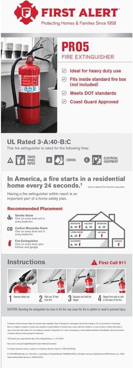 imageFirst Alert Fire Extinguisher for Home ampamp Commercial Use Heavy Duty Rechargeable Compliance Unit UL RATED 2A10BC HOME2PRO Red 1Pack1 Pack