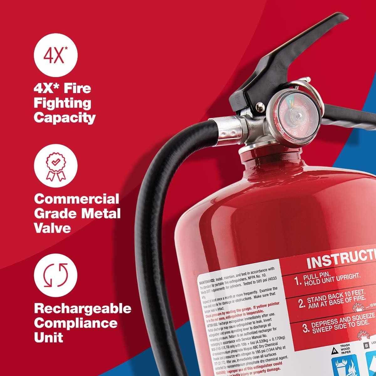 imageFirst Alert Fire Extinguisher for Home ampamp Commercial Use Heavy Duty Rechargeable Compliance Unit UL RATED 2A10BC HOME2PRO Red 1Pack1Pack