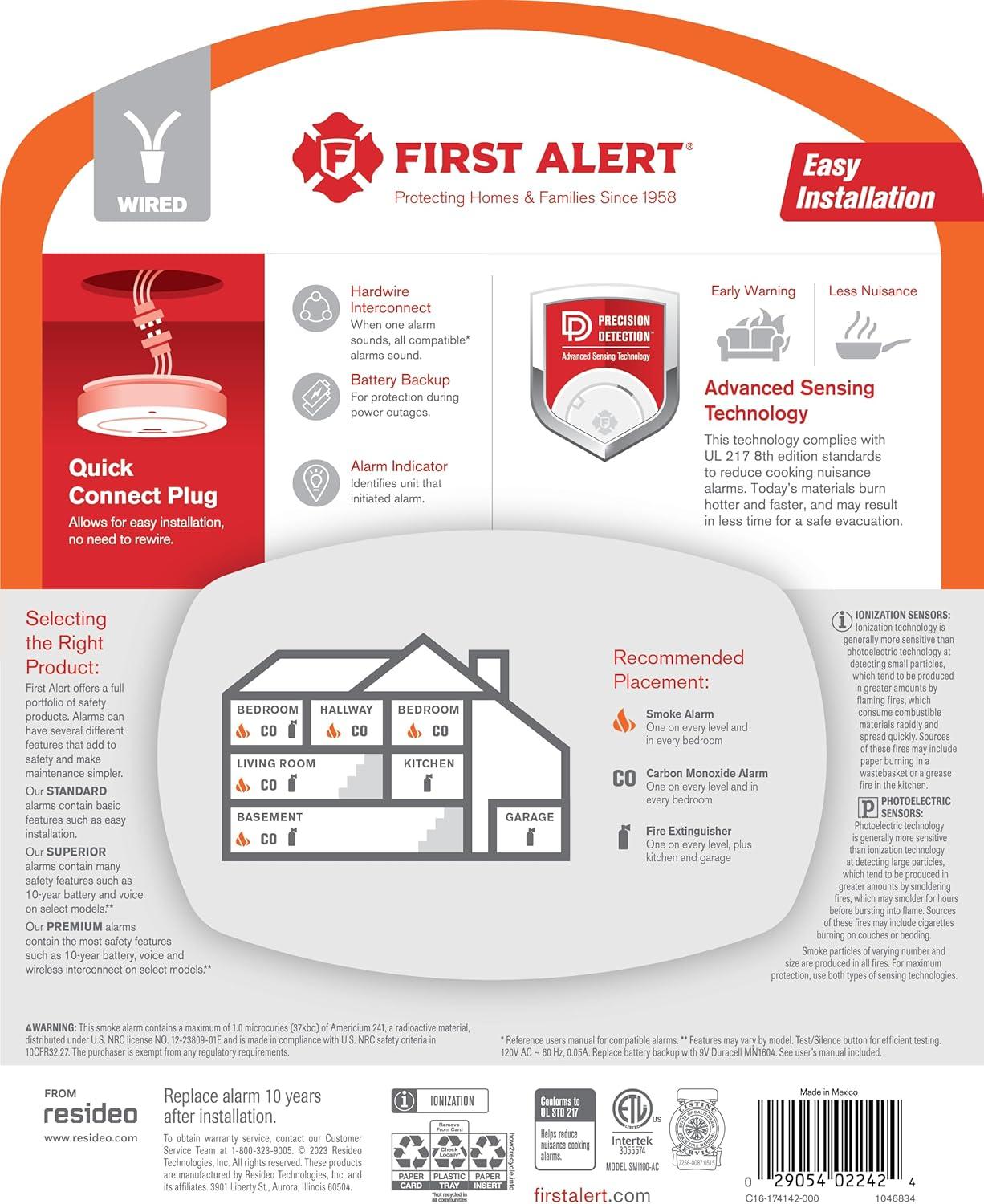 imageFirst Alert SMI100AC Hardwire Interconnect Smoke Alarm with Battery Backup 1Pack6Pack